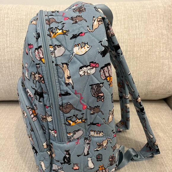VERA BRADLEY Quilted Blue Essensial Large Cat's Meow Backpack - Picture 1 of 8